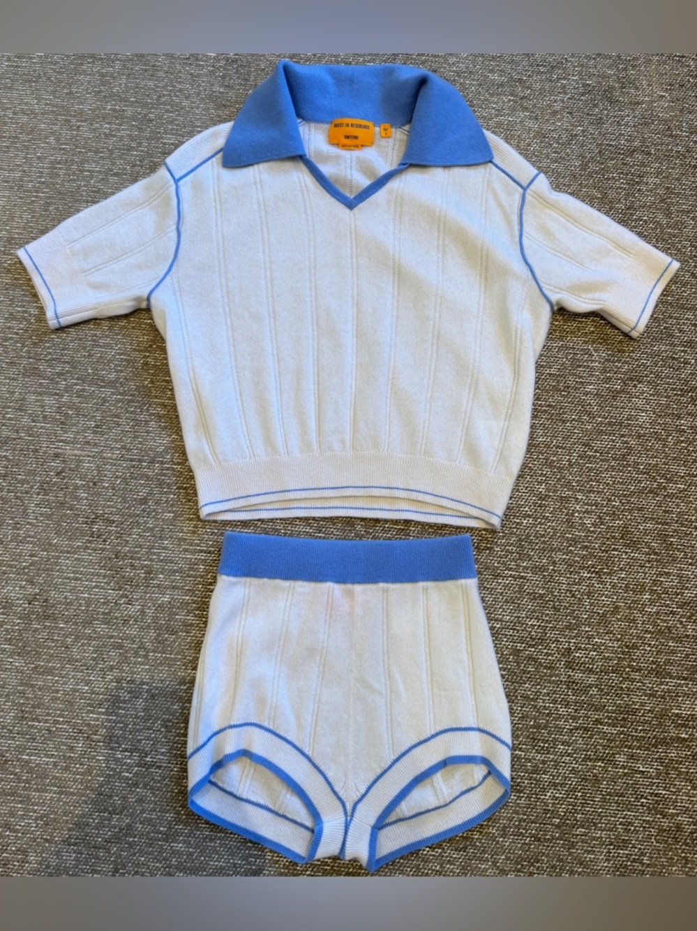 Guest in Residence Light Blue Knit Two-Piece Collar Top & Shorts Set